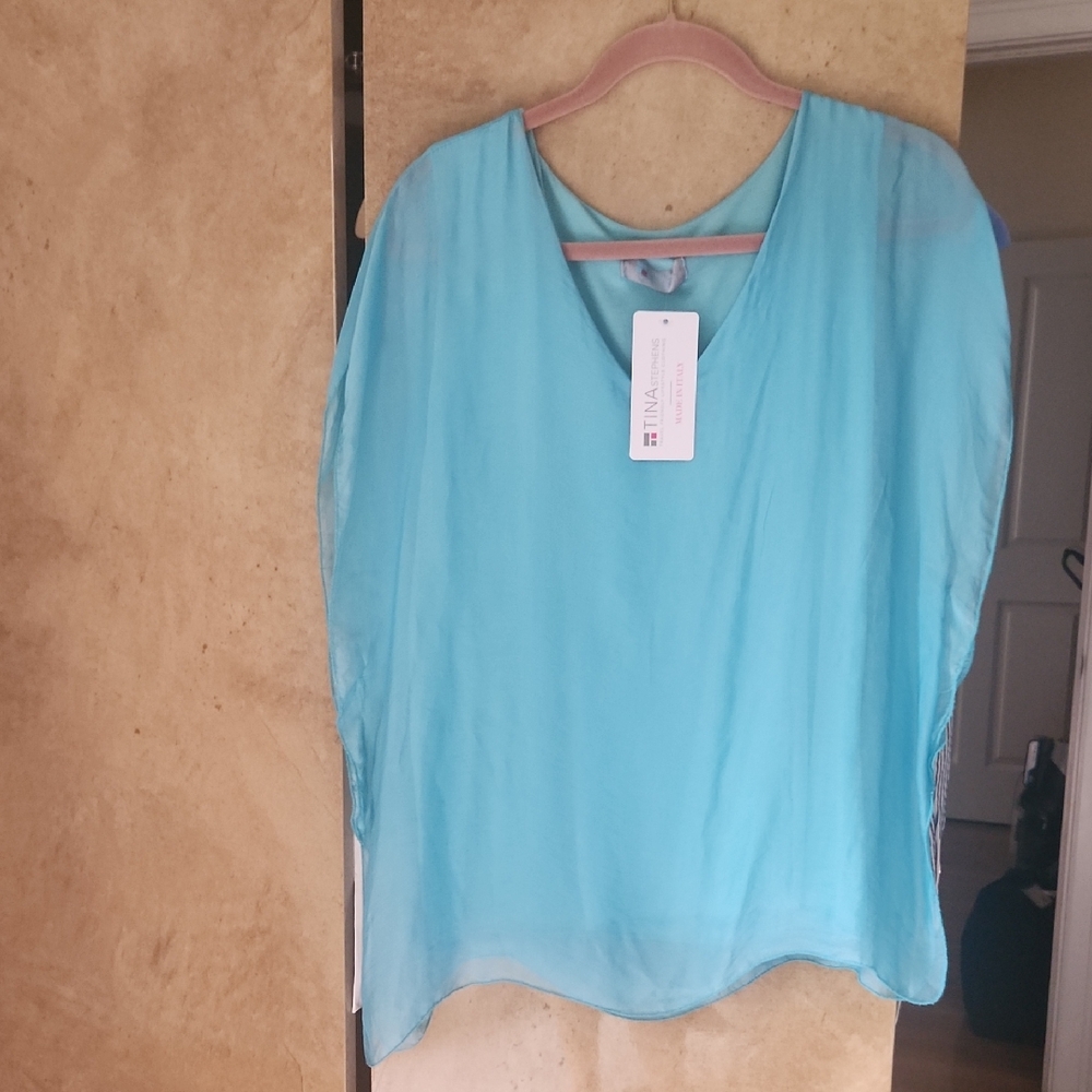 SALE ! RESORT !NWT- TINA BRAND- Turquoise Sheer Women's TOP/Blouse